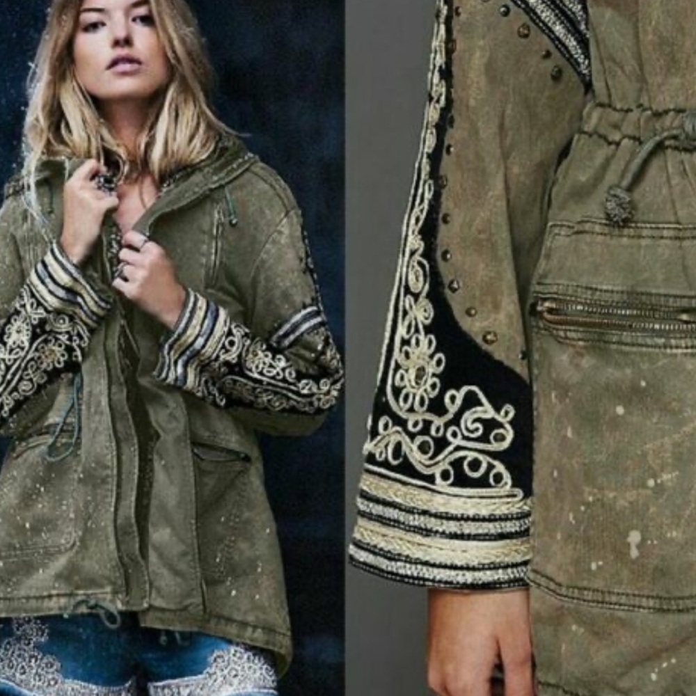 Embroidered Olive Green Jacket - Picture 4 of 6